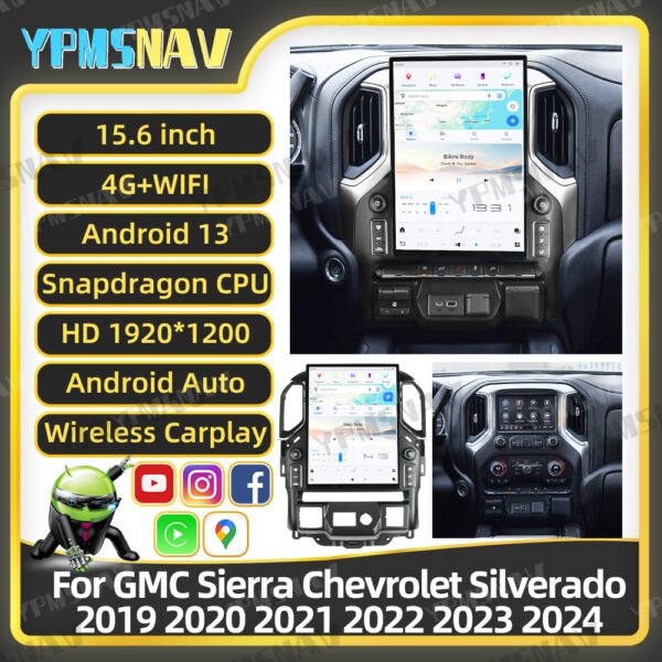 15.6 InchAndroid Car Radio For GMC Sierra Chevrolet Silverado 2019-2023