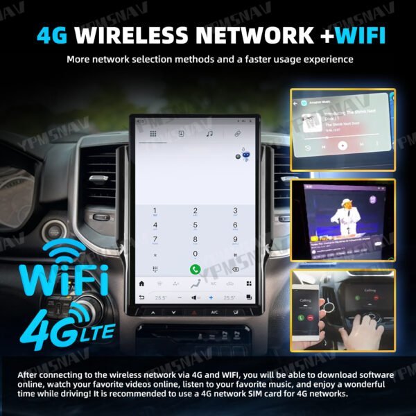 4G+WIFI 14.4 Inch Car Radio For Dodge Ram 1500 2500 3500 2019-2024