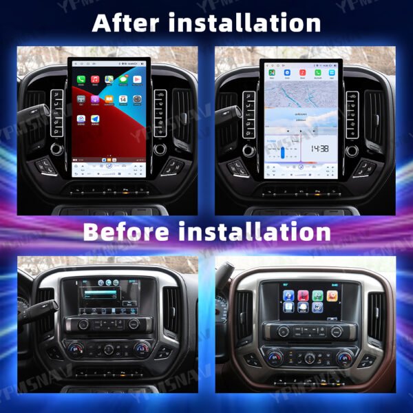 安装前后 14.4 Inch Car Radio For GMC Sierra For Chevrolet Silverado 2013-2019