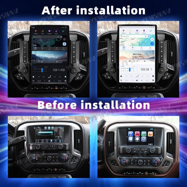 安装前后 14.4 Inch Car Radio For GMC Sierra For Chevrolet Silverado 2013-2019